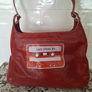 Cole Haan Red Leather Tote with Cassette Graphic. Cute and Classic!